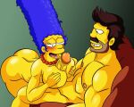 arabatos ass blue_hair cheating_wife darren_(arabatos) erection huge_breasts huge_penis marge_simpson nude paizuri paizuri_lead_by_female the_simpsons thighs veiny_penis yellow_skin