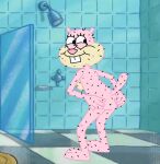 1girl 1girl anus ass cheeks colored_skin furless furry looking_at_viewer mammal naughty_face nickelodeon no_fur nude on_back pink_skin presenting_ass sandy_cheeks seductive_smile sexy_pose shower smile smiling_face spongebob_squarepants squirrel tail teeth