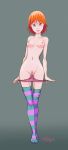 1girl brown_eyes female_only freckles full_body navel nipples panties pink_panties red_hair short_hair small_breasts socks stockings striped_legwear topless totempole_(artist) w.i.t.c.h. will_vandom