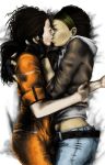  2_girls 2girls alyx_vance brown_hair crossover half-life kissing lying yuri 