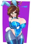  1girl 1girl absurd_res big_breasts big_breasts breasts brown_eyes brown_hair bunny_ears bunny_tail bunnysuit clothed_female elbow_gloves female_focus female_only glasses gloves high_res latex latex_gloves long_hair looking_at_viewer mature mature_female mei_(overwatch) nightlycatgirl overwatch solo_female solo_focus tagme thick_hips thunder_thighs video_game_character video_game_franchise wide_hips 