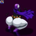  ass cape dat_ass dc_comics demonroyal_(artist) grey_skin leotard looking_back non-nude purple_eyes purple_hair raven_(dc) solo teen_titans 