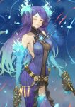  1girl alluring big_breasts blue_background blue_fire brighid brighid_(xenoblade) center_opening closed_eyes collarbone curvy dress elbow_gloves fadingz fiery_hair fire gloves hat high_res long_hair looking_at_viewer nintendo purple_dress purple_eyes purple_hair simple_background smile stockings very_long_hair weapon whip_sword xenoblade_(series) xenoblade_chronicles_2 