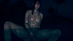  1girl alluring athletic_female bathing big_breasts black_hair completely_nude_female effineffer female_abs female_masturbation fingering_self fit_female kazumi_mishima milf mishima_kazumi namco night nude tekken 