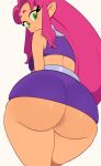 1girl 1girl 1girl ass ass_focus back_view big_ass cartoon_network dat_ass dc_comics female_focus female_only green_eyes green_sclera huge_ass koriand'r long_hair looking_back orange_body pointy_ears red_hair skirt solo_female starfire teen_titans teen_titans_go thick_thighs white_background yuta_agc