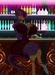  alcohol bar beverage big_breasts breasts collar corset darthsaburou digitigrade feline female furry green_eyes inside liepard martini nintendo nipples pokemon solo thick_thighs video_games wide_hips 