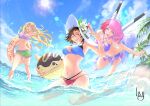  3_girls absurd_res alisa_bosconovitch alluring ball beach beachball bikini blonde_hair blue_eyes blue_sky breasts brown_hair emilie_de_rochefort hat high_res kazama_asuka lag_(wo76_a) long_hair metal_wings multiple_girls namco ocean palm_tree pink_hair sand short_hair shorts sky sunlight swimsuit tekken tekken_tag_tournament_2 tree water 