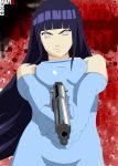 big_breasts blue_hair breasts gun hinata_hyuuga naruto solo stiky_finkaz weapon white_eyes