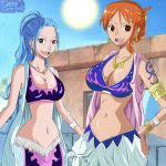 2_girls alternate_costume big_breasts blue_eyes blue_hair breasts female_only greengiant2012 nami nami_(one_piece) nefertari_vivi one_piece orange_eyes orange_hair straw_hat_pirates