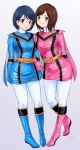 2_girls abe_tsukumo alluring black_hair blue_eyes brown_eyes brown_hair high_res mahou_sentai_magiranger multiple_girls ozu_houka ozu_urara siblings silfs sisters super_sentai