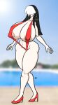 bikini black_hair earrings gigantic_ass gigantic_breasts goth gothmom hourglass_figure milf nessvii original_character sexy white_hair