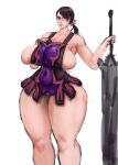  black_hair blue_eyes cattleya cattleya_(queen&#039;s_blade) gigantic_ass gigantic_breasts hourglass_figure milf queen&#039;s_blade sexy shinyglute sword 