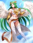  1girl alluring athletic_female bikini female_abs fit_female green_eyes green_hair hocen hocen_hosen_(artist) kid_icarus kid_icarus_uprising matching_hair_and_eye_color nintendo palutena pareo super_smash_bros_wii_u vilde_loh_hocen 