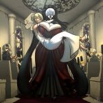 2_girls black_hair blonde_hair blue_eyes closed_eyes gigantic_ass gigantic_breasts goth gothmom hourglass_figure lesbian marauder6272 original_characters prepwife smile wedding wedding_dress wedding_veil white_hair wife_and_wife yuri