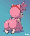 1girl 1girl amy_rose anthro ass big_ass cleft_of_venus dat_ass eulipotyphlan feet fur genitals gif green_eyes hedgehog mammal nude pink_body pink_fur pussy ruruduu sega simple_background smile sonic_the_hedgehog_(series) tagme twerking