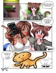 2_girls big_breasts cat_ears cat_girl catgirl cleavage dark-skinned_female female_only jadenkaiba light-skinned_female liquor_in_the_front,_poker_in_the_rear mixxi_(jadenkaiba) mixxi_x_priya_(manga) priya_(jadenkaiba)