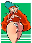 1girl ass atomickingboo big_ass bubble_butt disney female_only freckles green_eyes hat inner_workings inner_workings_sunglasses_vendor kate_(inner_workings) lipstick long_hair looking_back orange_hair pixar red_lipstick sexy sexy_ass shiny shiny_skin smelly_ass smile thong wide_hips