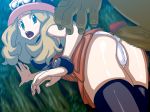  1boy 1girl aruni ass black_legwear blonde_hair blue_eyes blush breasts cameltoe censored female forest glasses hat hetero imminent_rape long_hair looking_back nature nintendo panties penis pokemon pokemon_(game) pokemon_xy porkyman rape serena serena_(pokemon) shiny shiny_skin skirt underwear yvonne 