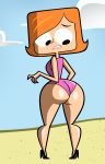 1girl ass breasts bubble_butt debbie_turnbull grimphantom grimphantom_(artist) high_heels large_ass looking_at_ass looking_back milf one-piece_swimsuit robotboy round_ass solo swimsuit teeth