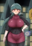 1_boy 1_girl 1boy 1girl breasts clothed clothed_female female female_human huge_breasts human hypno hypnosis male male_pokemon natsume_(pokemon) pendulum pokemon sabrina sabrina_(pokemon) standing sweat yamaori