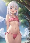  1girl ai_generated beach bikini breasts eromanga_sensei female_only female_pervert galolis_ai hair_ornament izumi_sagiri juansigma long_hair open_mouth panties pervert pink_bikini pink_panties presenting sexually_suggestive small_breasts solo_female swimsuit underwear white_hair 