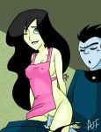 ahegao apron asexualfrustration biting_lip black_hair dr._drakken erect_nipples girl_on_top green_eyes green_skin hairless_pussy kim_possible lip_bite long_hair naked_apron one_eye_closed reverse_cowgirl_position sex shego vaginal vaginal_penetration