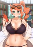 1_girl 1girl aqua_eyes bra breasts creatures_(company) female female_human game_freak huge_breasts humans_of_pokemon indoors looking_at_viewer mostly_nude nintendo orange_hair panties peach_hair pokemon pokemon_(anime) pokemon_(game) pokemon_ss pokemon_sword_&_shield rotom_pokedex sonia_(pokemon) sweat yamaori