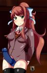  1_female 1girl doki_doki_literature_club human looking_at_viewer monika_(doki_doki_literature_club) niviox strap-on 