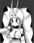  breasts_out_of_clothes cerebella_(skullgirls) dark-skinned_female huge_breasts imminent_fellatio imminent_handjob monochrome penis skullgirls vice-versa_(skullgirls) 