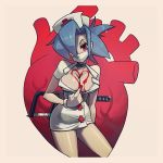 cleavage eyepatch huge_breasts nurse_cap nurse_uniform oh8 saw skullgirls surgical_mask valentine_(skullgirls)