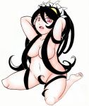 big_breasts breasts filia_(skullgirls) fychan kneeling looking_at_viewer nude plain_background red_eyes samson_(skullgirls) skullgirls teeth tentacles white_background yellow_eyes