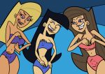 3_girls asian bikini bikini_bottom bikini_top black_hair blonde_hair blue_eyes blue_eyeshadow breasts brown_hair closed_eyes cookie cookies eyeshadow food lipstick nickelodeon open_mouth pink_eyeshadow the_fairly_oddparents