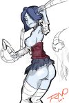 blue_skin hair_over_one_eye leviathan_(skullgirls) sienna_contiello skullgirls squigly_(skullgirls) stitched_mouth striped_legwear striped_sleeves trno zombie_girl