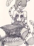 anus artist_request hair_over_one_eye leviathan_(skullgirls) monochrome no_panties sienna_contiello skullgirls squigly_(skullgirls) stitched_mouth striped_legwear striped_sleeves vaginal zombie_girl