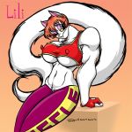 abs female fingerless_gloves furry jilo lili_(jilo) nipple_bulge original original_character solo tail underboob