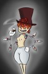  1girl bloomers cigar closed_eyes female_only lopus peacock_(skullgirls) simple_background skullgirls topless topless_female 