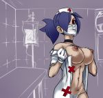 alinajames eyepatch huge_breasts nurse_cap nurse_uniform skullgirls surgical_mask valentine_(skullgirls)