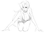  1girl all_fours armband bikini breasts cleavage eu03 large_breasts leaning_forward long_hair monochrome sketch skullgirls solo swimsuit syringe thigh_strap valentine_(skullgirls) 