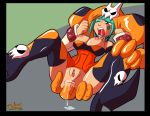 ass breasts_out_of_clothes cerebella_(skullgirls) dahs dark-skinned_female fingering_pussy huge_breasts nude_female skullgirls teal_hair vice-versa_(skullgirls)