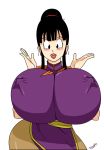  1girl big_breasts bimbo black_eyes black_hair blush breasts chichi chinese_dress cleavage dragon_ball dragon_ball_z erect_nipples female huge_breasts looking_at_viewer milf nipple_bulge smile toshiso_(artist) voluptuous 