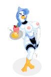 anthro areola avian beak big_breasts bird blue_eyes blue_hair blush breasts cake eltonpot erect_nipples female hair looking_at_viewer lordstevie nipples non-mammal_breasts smile swan topless