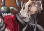 1girl closed_eyes clothed enemy_naval_mine_(kantai_collection) female haruna_(kantai_collection) imminent_sex imminent_tentacle_rape kantai_collection long_hair molestation pallad restrained skirt standing tentacles