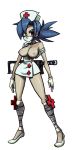 1girl artist_request big_breasts breasts eyepatch female_only nipples nurse_cap nurse_uniform saw skullgirls topless topless_female valentine_(skullgirls) white_background