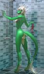  1girl female female_only furry oot oot_(artist) scalie shower sideboob solo_female 