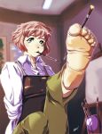  1girl amputee barefoot easel feet foot_hold green_eyes katawa_shoujo painting pants pov_feet red_hair rin_tezuka scamwich school_uniform smock soles solo tezuka_rin toes 