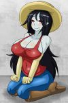 adventure_time big_breasts black_hair breasts cleavage dr.bug marceline marceline_abadeer red_eyes smile solo straw_hat