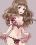  1girl artist_name bow breasts brown_hair cleavage collarbone groin hime_cut idolmaster idolmaster_cinderella_girls kamiya_nao lingerie long_hair mound_of_venus navel open_mouth red_bra red_eyes red_panties see-through smile solo underwear wavy_hair yuyu805p yuyu_(yuyurhythm) 