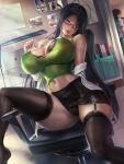 1girl black_hair curvaceous curvy glasses green_eyes hasegawa_chisato huge_breasts human lexaiduer long_hair looking_at_viewer naughty_face realistic shinmai_maou_no_testament thick_thighs very_high_resolution