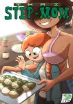 2_girls amphibia between_breasts braided_hair breasts_bigger_than_head comic cover_page disney disney_channel disney_xd food green_eyes head_between_breasts huge_breasts maggie_(amphibia) oum_boonchuy thai_step-mom_(comic) tullymonst3r