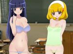  2girls aoki_reika blonde_hair blue_bra blue_eyes blue_hair blue_panties bra breasts green_panties hair kise_yayoi lingerie long_hair multiple_girls nipples panties precure pretty_cure reika_aoki short_hair smile_precure smile_precure! solo underwear yayoi_kise 